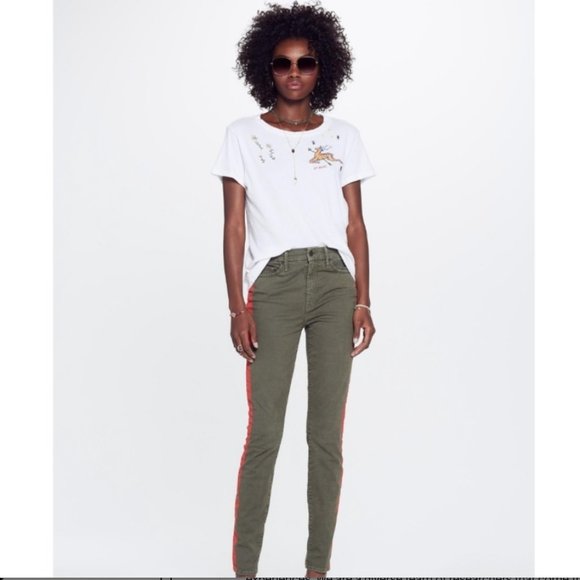 MOTHER Denim The Looker Killing Fatigue w. Red Stripe Skinny Jeans womens 30 - Picture 8 of 17
